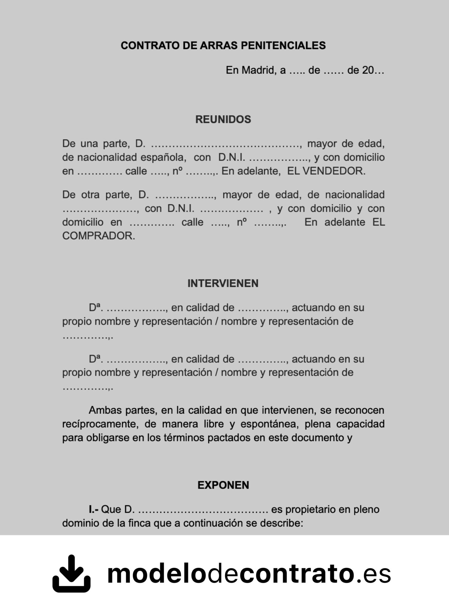 Descargar Modelo Contrato De Arras Penitenciales 2024 Descargar En Word Y Pdf 6592